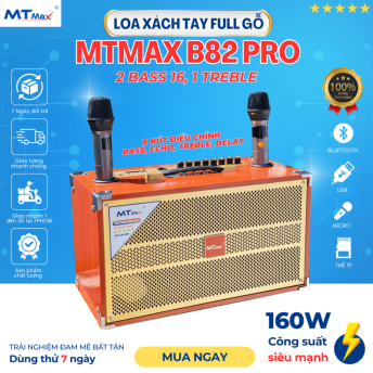 Siêu Phẩm Loa Xách Tay MTMAX B82Pro, Hệ Thống 2 Bass Đôi 16, Thiết Kế 8 Nút Điều Chỉnh Chuyên Nghiệp, Kèm 2 Micro Không Dây Cao Cấp Hát Vang, Chống Rè, Hú, Bảo Hành 12 Tháng