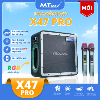 Loa Xách Tay Bluetooth MTMAX X47 Pro, Công Suất 200W Mạnh Mẽ, Kết Nối Đa Dạng, Đi Kèm 2 Micro Không Dây Cao Cấp