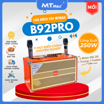 Loa Xách Tay Full Gỗ Cao Cấp MTMAX B92Pro, Công Suất 250W, Hệ Thống 2 Bass Đôi 20, 1 Trung, 1 Treble Cho Âm Thanh Mạnh Mẽ, Căng, 11 Nút Điều Chỉnh Chuyên Nghiệp, Thoải Mái Karaoke, Phòng Trà, Quán Bar