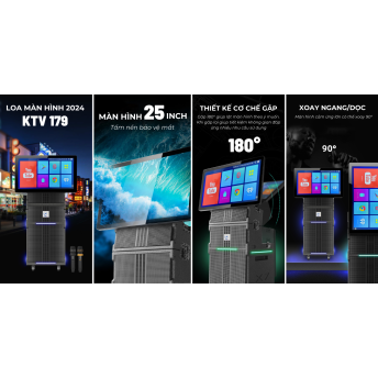 Loa Màn Hình Karaoke KTV179 Cao Cấp 2024 Màn Hình Lớn 25inch, Gập 180 Độ, Bass 30 Siêu Uy Lực Kèm 2 Micro Pin Sạc Type C