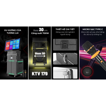 Loa Màn Hình Karaoke KTV179 Cao Cấp 2024 Màn Hình Lớn 25inch, Gập 180 Độ, Bass 30 Siêu Uy Lực Kèm 2 Micro Pin Sạc Type C