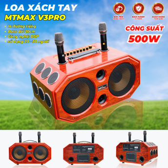 Loa Karaoke Xách Tay Cao Cấp MTMAX V3Pro 16 Đường Tiếng, Hệ Thống Bass Đôi 20, 2 Treble, 12 Trung, Công Suất Mạnh Mẽ 350W-500W, Công Nghệ DSP Hiện Đại, Micro Không Dây Chống Hú