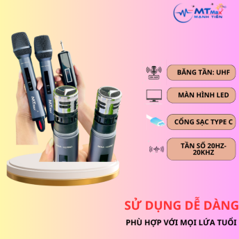 Micro Không Dây Cao Cấp MTMAX H2PRO - Cao Cấp Với Khả Năng Pin Nam Châm Hút Tự Động Sạc. Khả Năng Bắt Sóng Cao 50 - 100M, Chuyên Dùng Cho Karaoke Gia Đình, Phòng Trà, Quán Bar, Bảo Hành 12 Tháng