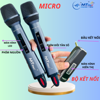 Micro Không Dây Cao Cấp MTMAX H2PRO - Cao Cấp Với Khả Năng Pin Nam Châm Hút Tự Động Sạc. Khả Năng Bắt Sóng Cao 50 - 100M, Chuyên Dùng Cho Karaoke Gia Đình, Phòng Trà, Quán Bar, Bảo Hành 12 Tháng