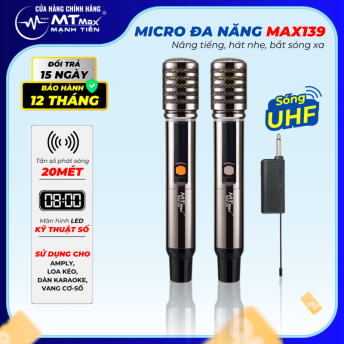 Micro MTMAX Max139 Cho Dàn Karaoke, Loa Kéo, Amply Cao Cấp Chính Hãng, Củ Micro Cao Cấp Set Tần Số, Chỉnh Âm Lượng Ngay Thân Micro