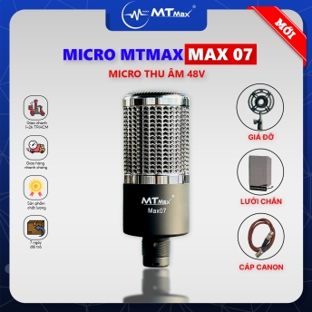 Micro Thu Âm Chính Hãng MTMAX MAX07 - Micro Condenser Livestream Cao Cấp, Hỗ Trợ Nguồn 48V, Âm Thanh Chuẩn Chuyên Nghiệp, Lọc Âm Cực Tốt, Dễ Dàng Sử Dụng.