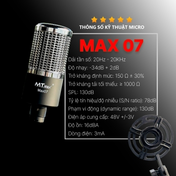 Micro Thu Âm Chính Hãng MTMAX MAX07 - Micro Condenser Livestream Cao Cấp, Hỗ Trợ Nguồn 48V, Âm Thanh Chuẩn Chuyên Nghiệp, Lọc Âm Cực Tốt, Dễ Dàng Sử Dụng.