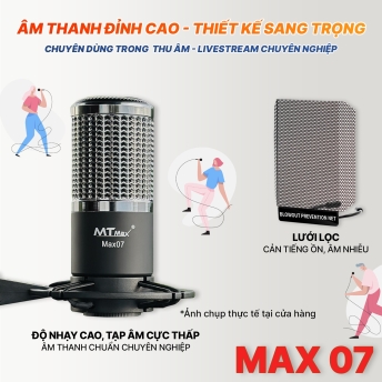 Micro Thu Âm Chính Hãng MTMAX MAX07 - Micro Condenser Livestream Cao Cấp, Hỗ Trợ Nguồn 48V, Âm Thanh Chuẩn Chuyên Nghiệp, Lọc Âm Cực Tốt, Dễ Dàng Sử Dụng.