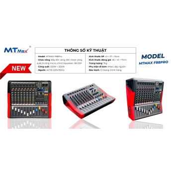 Mixer MTMAX F88Pro Đẩy Liền Vang Liền Mixer Công Suất 8 Cổng Micro Chỉnh Equalizer 99 Hiệu Ứng DSP