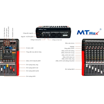 Mixer MTMAX F88Pro Đẩy Liền Vang Liền Mixer Công Suất 8 Cổng Micro Chỉnh Equalizer 99 Hiệu Ứng DSP
