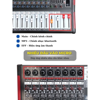 Bàn mixer MTMAX MAX12 – Âm Thanh Kỹ Thuật Số 8 Kênh, Bộ Điều Khiển Trộn Karaoke DJ Chuyên Nghiệp