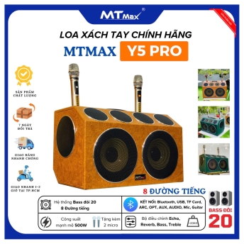 Loa Xách Tay Karaoke Bọc Da Cao Cấp MTMAX Y5 Pro Hệ Thống Bass Đôi 20, 8 Đường Tiếng Mạnh Mẽ, Tặng Kèm 2 Micro Không Dây Bắt Sóng Xa, Chống Hú, Karaoke Giải Trí Đa Năng