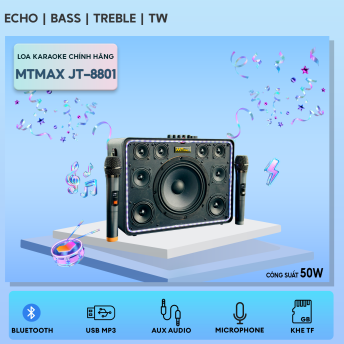 Siêu Phẩm Loa Xách Tay 9 Đường Tiếng MTmax JT 8801 - Loa Karaoke Giá Rẻ Âm Thanh Siêu Đỉnh, Công Suất Lớn 150W, 1 Bass 20CM và 8 Treble, Đi Kèm 2 Micro Không Dây Cao Cấp Bảo Hành 12 Tháng.