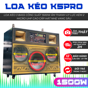 Loa Kéo 3 Bass Lớn K5Pro Công Suất 1500W Âm Thanh To Uy Lực Kèm 2 Micro UHF Kim Loại Cao Cấp Hát Nhẹ Vang Sâu Bluetooth 7.5 Ổn Định