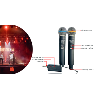 SGMax SM59- Micro Karaoke Không Dây Chính Hãng Chống Hù Rè Tốt Hỗ Trợ Nâng Giọng Hát Khi Hát Sạc Pin Trực Tiếp Trên Micro Bắt Sóng Xa Đến 15m