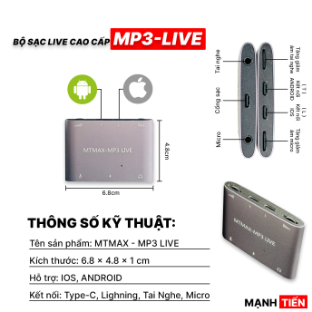 Box Sạc LiveStream MTMAX MP3 LIVE - Hỗ Trợ Vừa Livestream Vừa Sạc Cho IOS, ANDROID , Chất Liệu Bền Bỉ Nhẹ Nhàng, Thiết Kế Nhỏ Gọn Hỗ Trợ Livestream Nhiều Nền Tảng.
