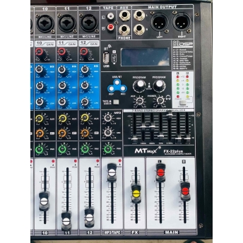 Mixer MTMAX FX22Plus – 12 Dường Line Tích Hợp Nguồn 48V, 99 Hiệu Ứng DSP, Hát Livestream, Thu Âm, Karaoke Với Dàn Âm Thanh Gia Đình