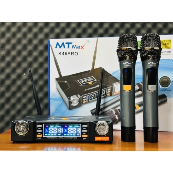 Micro Đầu Thu MTMAX K46Pro Đèn LED RGB Micro Karaoke Cao Cấp Tần Số UHF, Hút Âm Tốt, Bắt Sóng Xa Ổn Định, Chống Hú Tốt