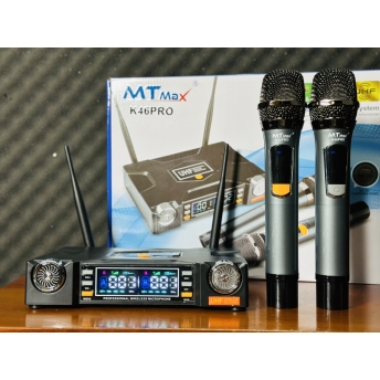 Micro Đầu Thu MTMAX K46Pro Đèn LED RGB Micro Karaoke Cao Cấp Tần Số UHF, Hút Âm Tốt, Bắt Sóng Xa Ổn Định, Chống Hú Tốt